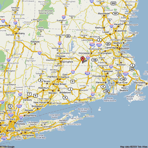 Map of Massachusetts area and Southbridge MA 01550